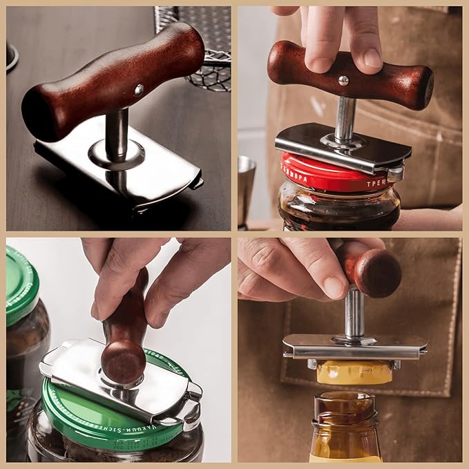 Generic Effortless Arthritis Jar Opener，Adjustable Stainless Steel Opener for Weak Hands,Quick Opening Tool for Seniors,Gift for Mom and Grandma, 3.78*3.15*2.01IN, Wooden