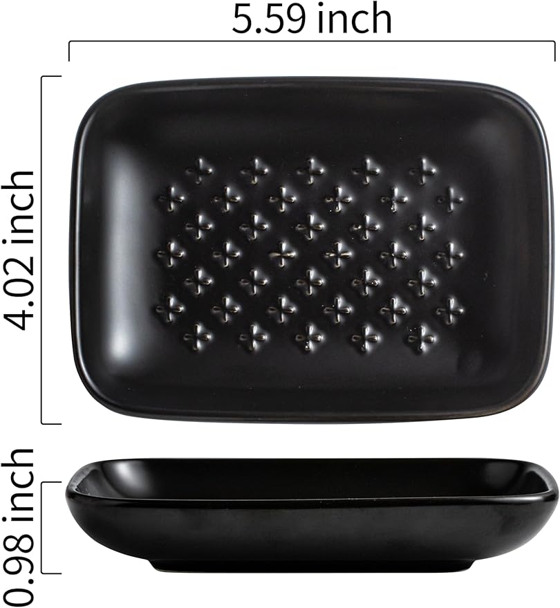 Gomakren Soap Dish, Shower Soap Holder, Ceramic Soap Dishes for Bar Soap Sponge Shampoo, Halloween Soap Saver Tray for Bathroom Kitchen Sink Counter, 5.5 Inch, Black