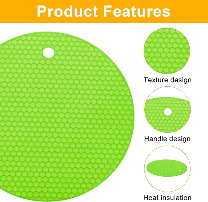 uxcell 3pcs Silicone Jar Opener Pads, 17.5cm/7" Texture Can Opener Multipurpose Round Bottle Lid Opener Non-Slip Coasters for Weak Hands Seniors Children, Green