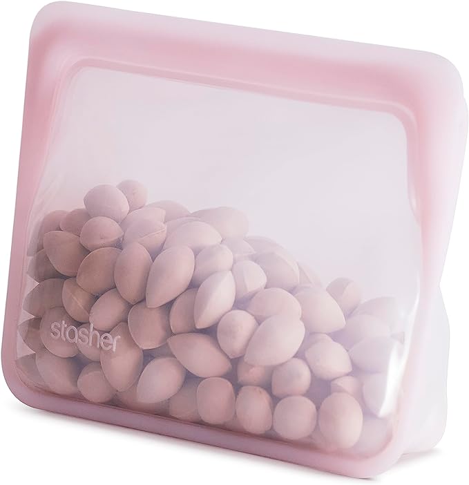 Stasher Premium Silicone Reusable Food Storage Stand-Up Mini Bag, Pink, Microwave, Sous Vide, Dishwasher, Oven and Freezer Safe, BPA Free, Leak-free, Eco-friendly, 28 Oz