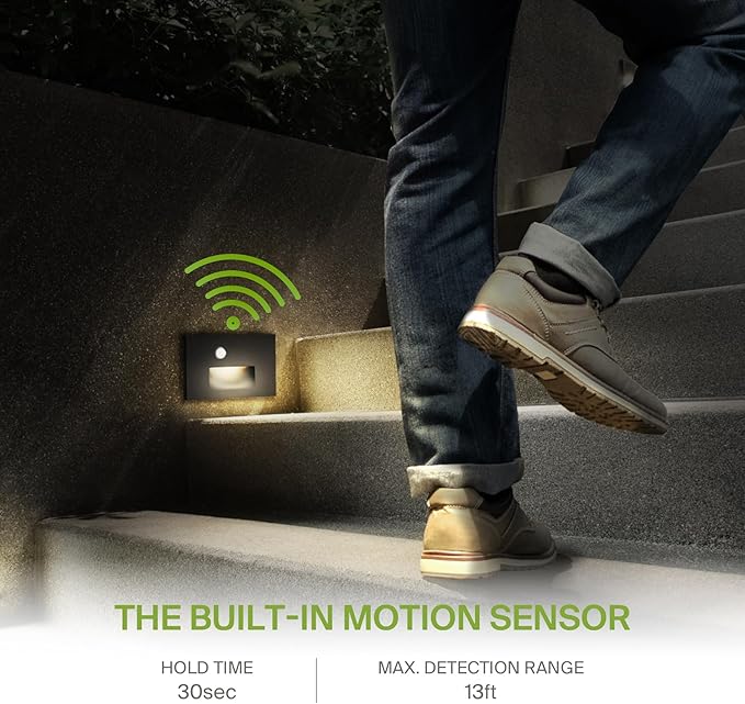 ASD LED Recessed Step Light Fixture, Outdoor & Indoor Stair Tread Lighting | 3CCT, Motion Sensor, Waterproof, ETL Listed | 3W 120LM 3000K-5000K 120V | Staircase Hardwired Illumination | Black, 12 Pack