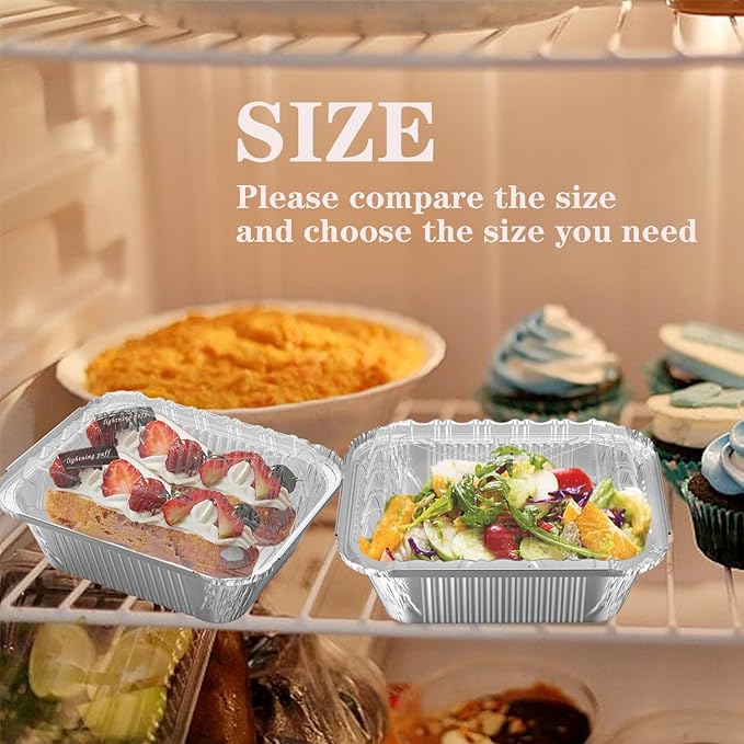 100 Pack 2 lb Rectangular Disposable Aluminum Foil Pan 32 oz Take Out Food Containers with Clear Plastic Dome Lids, for Catering, Baking, Roasting Food