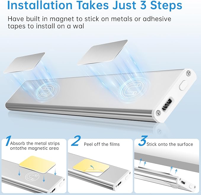 5 Pack Under Cabinet Lighting,Rechargeable Motion Sensor Light Indoor,3 Colors Dimmable,Magnetic Closet Lights,Under Counter Lights for Kitchen