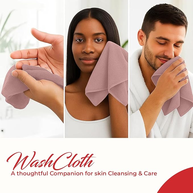 RIVERSIDE 24 Pack Washcloths Set - 100% Cotton [12x12 Inches] - Soft, Quick-Dry & Highly Absorbent Face Towels - Perfect for Bathroom, Gym, Hotel, Spa & Travel - Dusty Rose