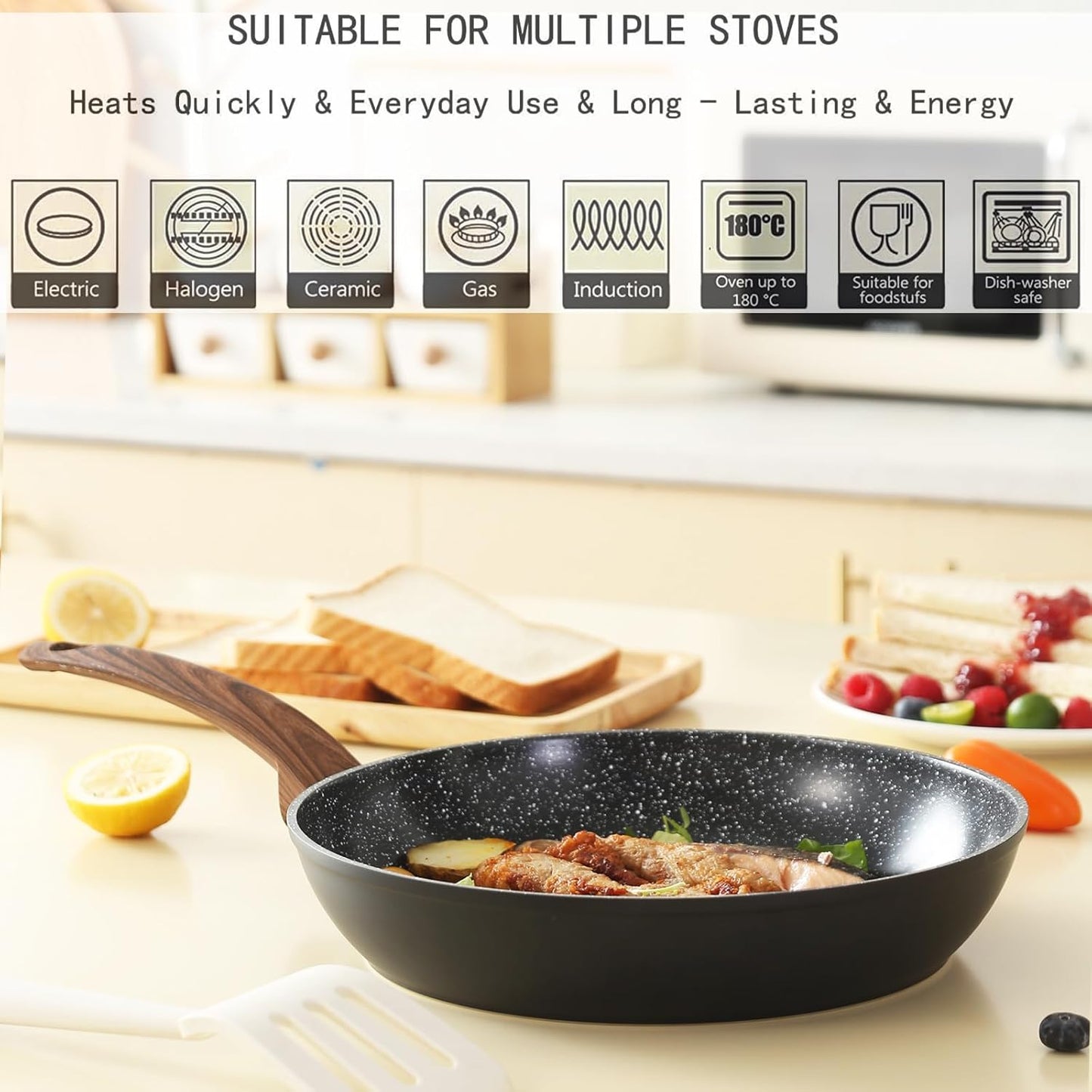 Non Stick Pots and Pans Set, Healthy Ceramic Cookware Set, 12pcs Kitchen Cooking Pots and Frying Sauce Saute Pans Set, PFAS-Free with Kitchen Utensils and Lid, Black
