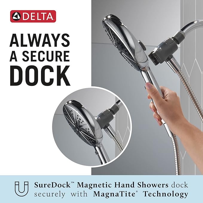 Delta Faucet 6-Spray SureDock Magnetic Shower Head with Handheld Spray, Chrome Shower Head with Hose, Showerheads & Handheld Showers, Handheld Shower Heads, Hand Shower, Chrome 75613