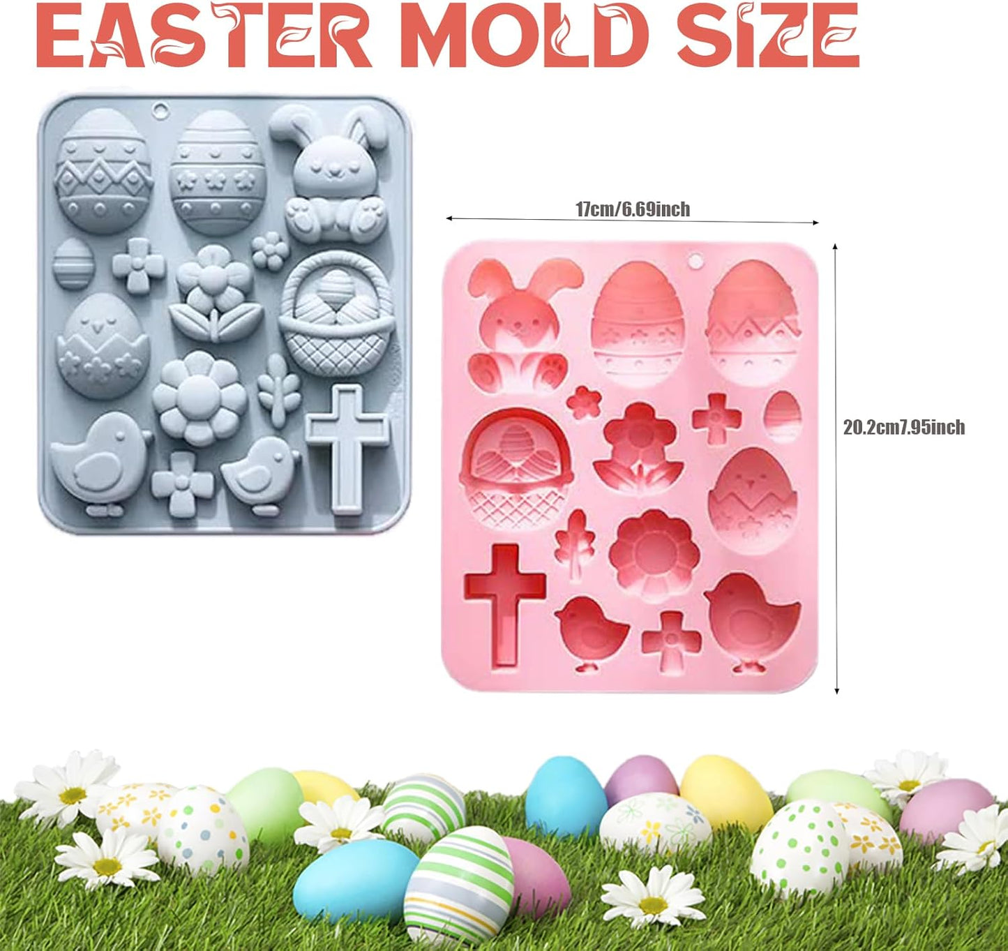 Easter Bunny Egg Chocolate Mold Set - 15-Cavity Silicone Baking Molds with Rabbit & Egg Designs, Food-Grade for Easter Cakes, Spring Party Treats & DIY Crafts - 2 Pack