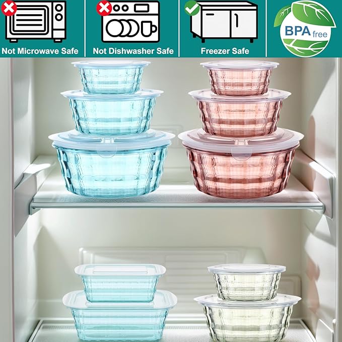 Taiuloo 3-Piece Salad Bowls with Lids, BPA Free Plastic Meal Prep Containers To Go for Lunch, Kitchen Food Storage & Serving Bowls for Salad, Snack, Fruit, Veggie, Blue