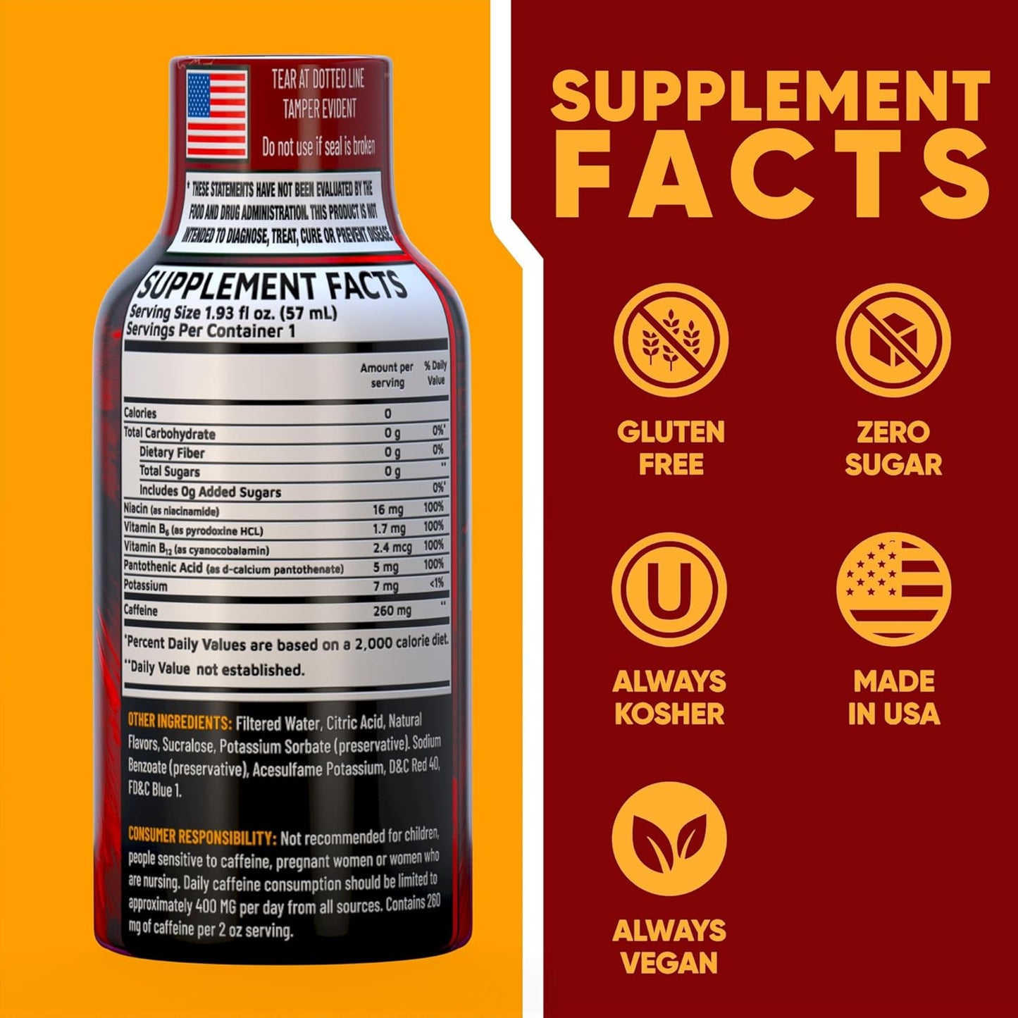 B12 Overload Extra Strength Energy Shot – Pomegranate – 260mg Caffeine, 14000% B12, Electrolytes – Energy & Vitality Support – Zero Sugar No Calories – Vegan, Kosher, Gluten-Free – 1.93 fl oz, 12-Pack