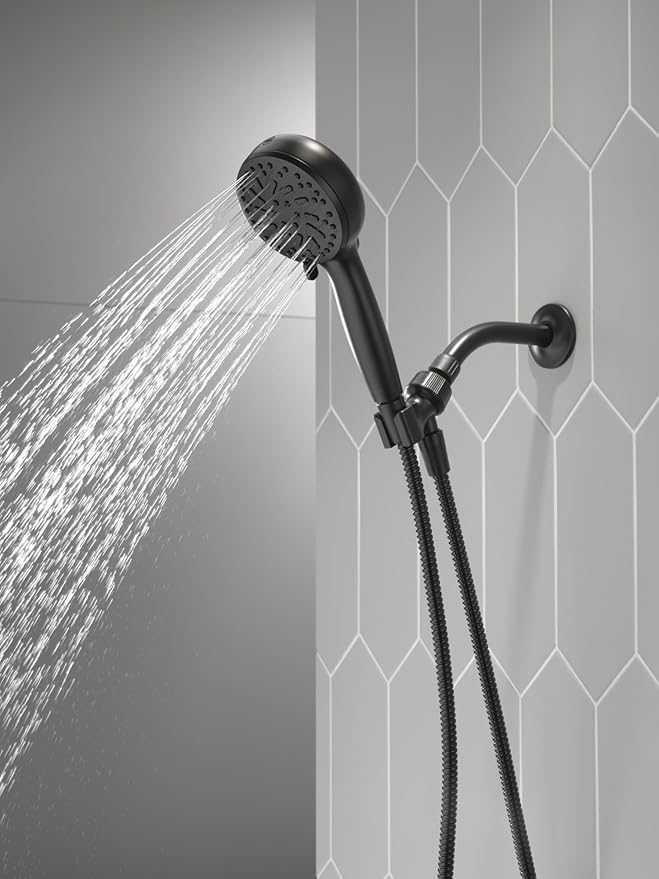 Delta Faucet ProClean Matte Black Shower Head with Handheld, Showerhead with High Pressure Spray, Handheld Shower Head, 6 Spray Settings, Matte Black 75740BL
