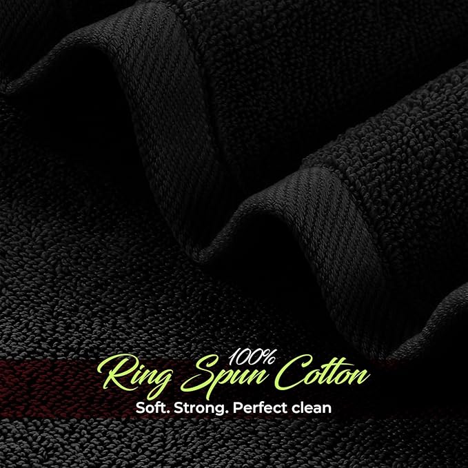RIVERSIDE 24 Pack Washcloths Set - 100% Cotton [12x12 Inches] - Soft, Quick-Dry & Highly Absorbent Face Towels - Perfect for Bathroom, Gym, Hotel, Spa & Travel - Black
