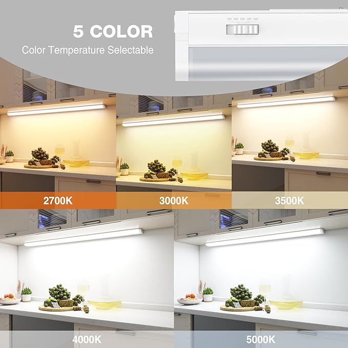 36inch Linkable Under Cabinet Lighting Hardwired Plug-in, Wired led Under Cabinet Lights with 5 CCT (2700/3000/3500/4000/5000) & Dimmable, Under Counter Lights for Kitchen, 18W, 1800LM, 1 Pack