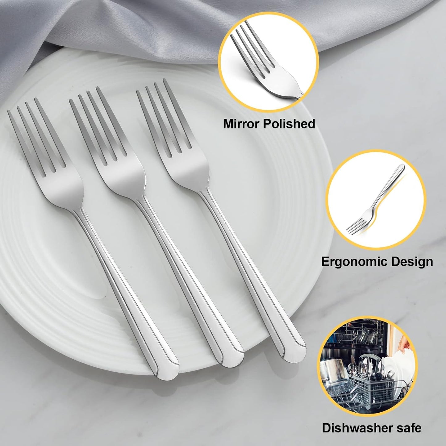BEWOS 24 Pieces Dinner Forks Set, 8.2-Inch Stainless Steel Forks Silverware, Flatware Salad Forks for Home, Kitchen or Restaurant - Mirror Polished, Dishwasher Safe