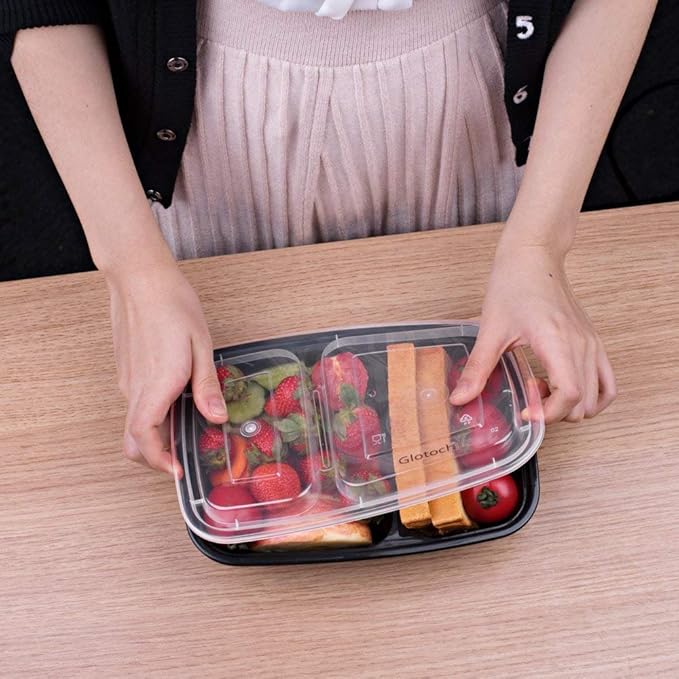 Glotoch 50 Pack 32 oz Meal Prep Containers Reusable, 2 Compartment Food Containers with Lids To Go Containers, Lunch-Microwave, Freezer, Dishwasher Safe