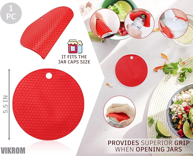 3 Pcs Rubber Jar Opener Grippers Tools for Seniors - Rubber Jar Opener Gripper Pad and 2 Openers for Seniors with Weak Hands, Ergonomic Handle, Easy to Use & Clean, Fits Up to 2.7 Inch Caps