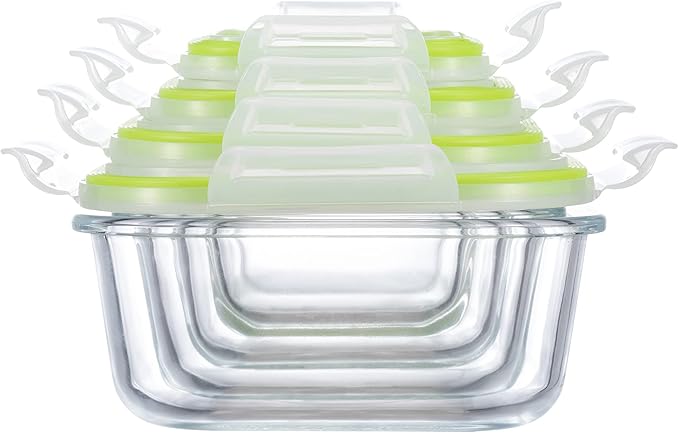Airtight Meal Prep Containers for Food Storage [24 Piece] Leak Proof, Glass Bento Boxes for Lunch (12 lids & 12 Containers)