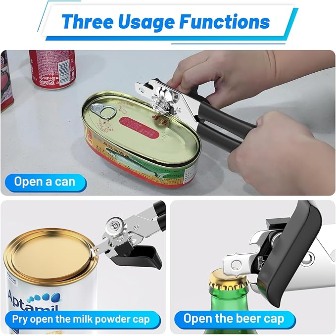 Heavy Duty 2pcs Jar Lid Opener & Can Opener 9 in 1, Non-Slip Grip for Seniors, Kitchen Tools Effortless Multi for Weak Hands & Metal Smooth Edge,Open Any Size Jar & Bottle