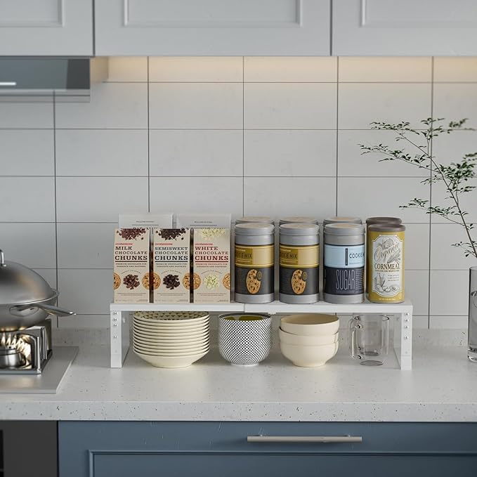 Expandable Spice Rack Organizion for Kitchen Cabinet, Seasoning,Bathroom Organizer Display Shelf, Stackable Multi-Purpose Shelves.Easy-to-Install（3Packs/White,Large