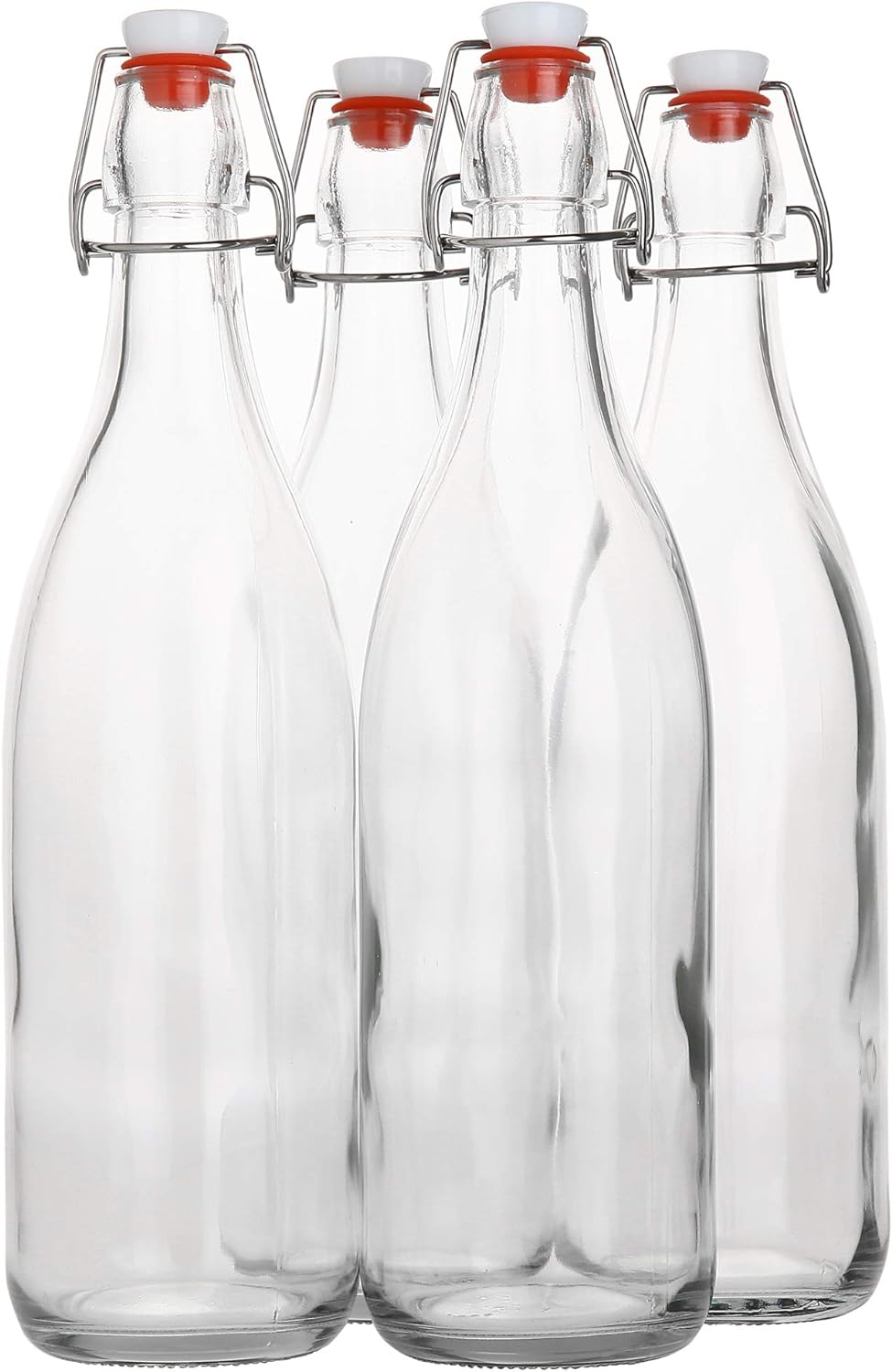 AYL Flip Top Glass Bottle [1 Liter / 33 fl. oz.] [Pack of 4] – Swing Brewing Bottle with Stopper for Beverages, Oil, Vinegar, Kombucha, Water, Soda, Kefir – Airtight Lid & Leak Proof Cap – Clear
