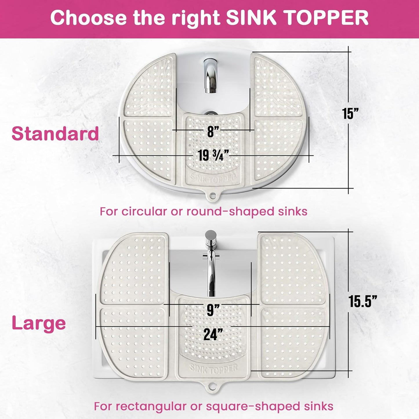Sink Topper Bathroom Counter Cover & Storage Saver, Foldable Silicone Mat for Hot Tools, Hair Styling & Makeup, Beauty Brush Cleaning Mat, RV Camper Sink Cover & for Small Spaces (Standard Black)