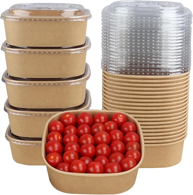34 oz Disposable Kraft paper bowls with lids,Food containers Soup Bowls Party Supplies Treat Bowls 50 Pack