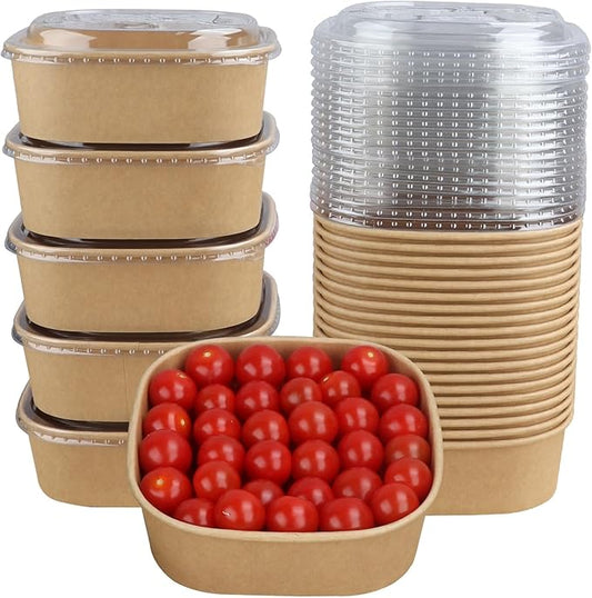 34 oz Disposable Kraft paper bowls with lids,Food containers Soup Bowls Party Supplies Treat Bowls 50 Pack