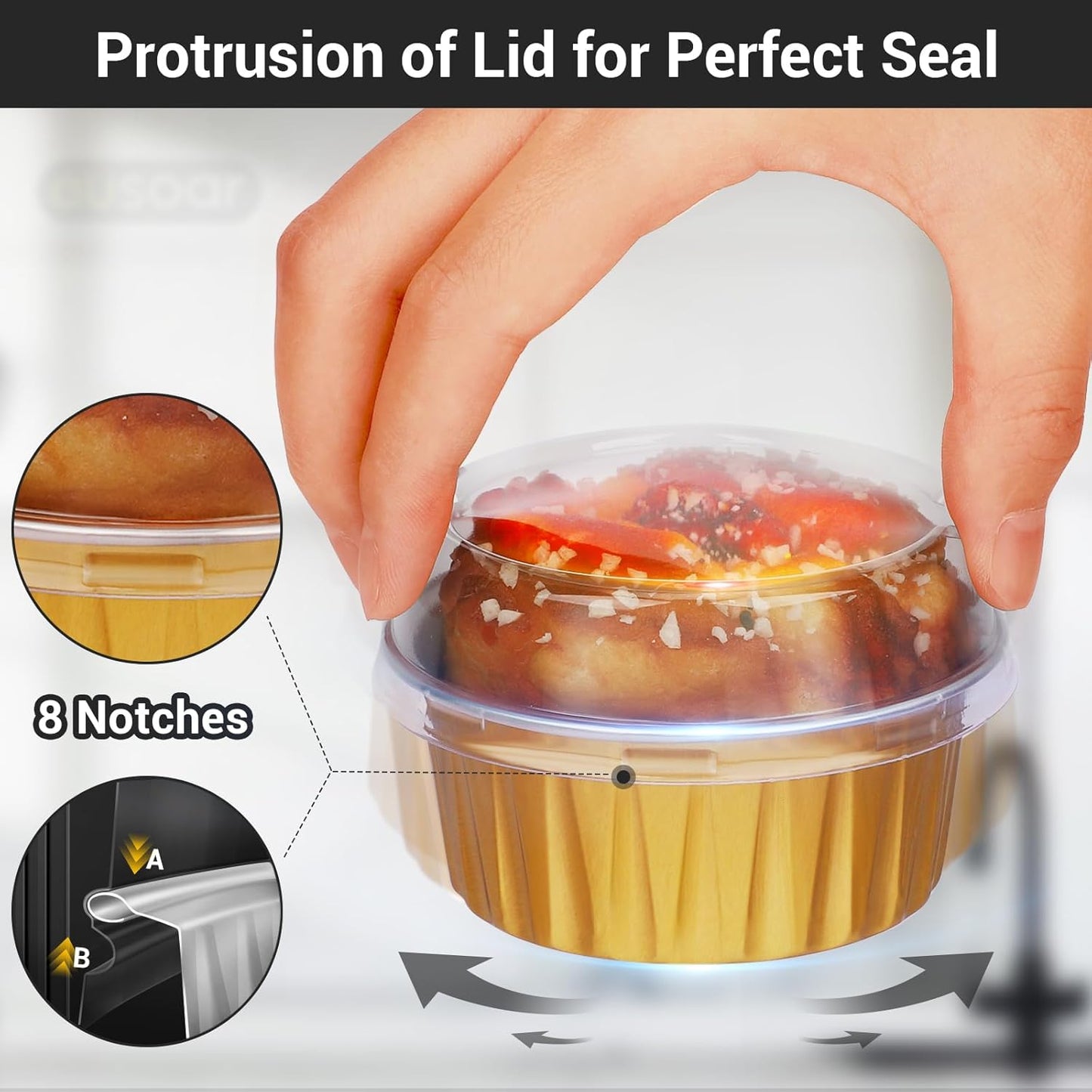 EUSOAR Disposable Ramekins Aluminum Foil, Gold 60Packs 5oz Baking Cups with Lids Mini Muffin Liners, Dessert Cheesecake Pan Creme Brulee Cupcake Containers for Catering Gathering Club Wedding Party