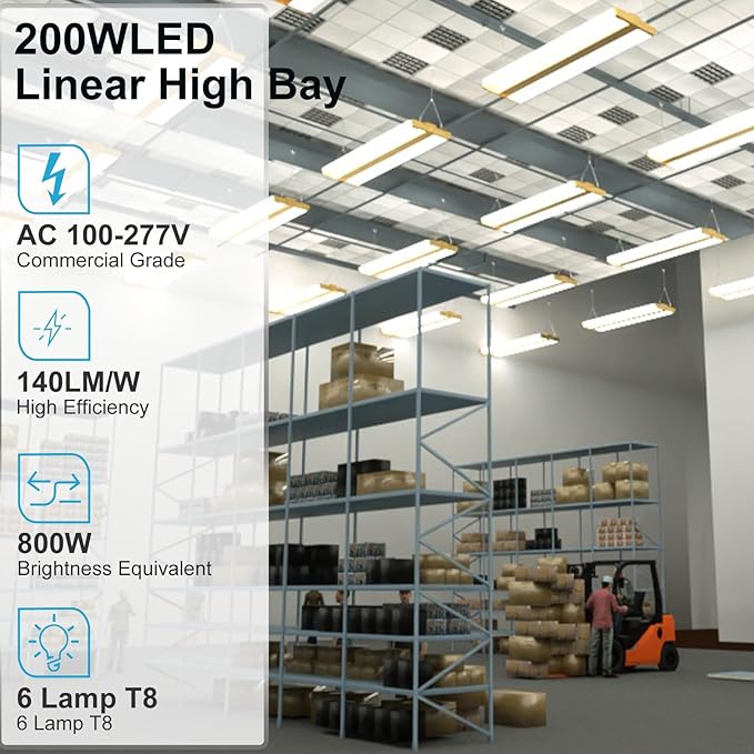 Lightdot 2FT LED High Bay Shop Lights, Gold 100-277V 【Driver Equipped】 200W 28000LM [Eqv.800W MH] 5000K Large Coverage Linear 2x2 High Bay LED Fixtures for Warehouse Garage -ETL Listed, 4Pack
