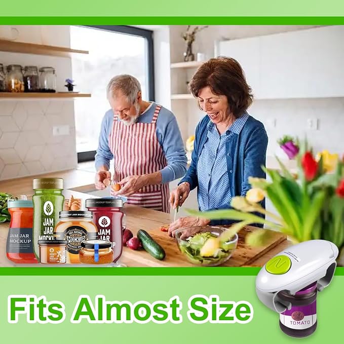 Automatic Jar Opener for Elderly and Arthritis, One-Button Electric Jar Opener for Weak Hands, Fits Most Jars, Ideal Kitchen Aid & Gift