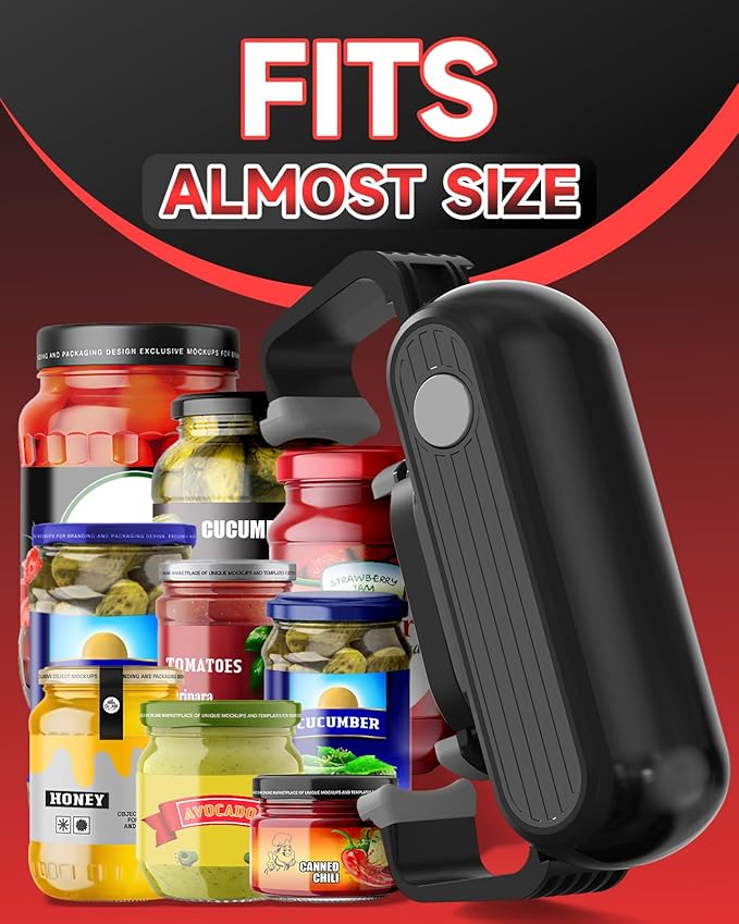 One Touch and High Torque Electric Jar Opener, Hands-Free Jar Opener for Seniors, Arthritis and Weak Hands, Fits Most Jar Sizes, Battery Operated Bottle Opener Essential Kitchen Tool, Black
