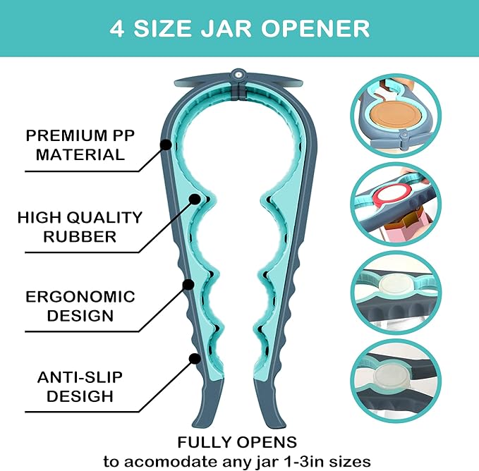Jar Opener for Weak Hands, Seniors with Arthritis, 5 in 1 Multi Function Bottle Opener Lid Opener For Arthritic Hands