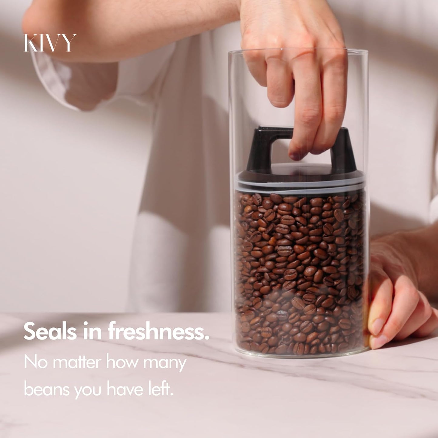 KIVY Vacuum Coffee Canister - Push Lid Preserves Coffee Aroma & Oil - Stainless Steel Airtight Coffee Canister - Removes Excess Air