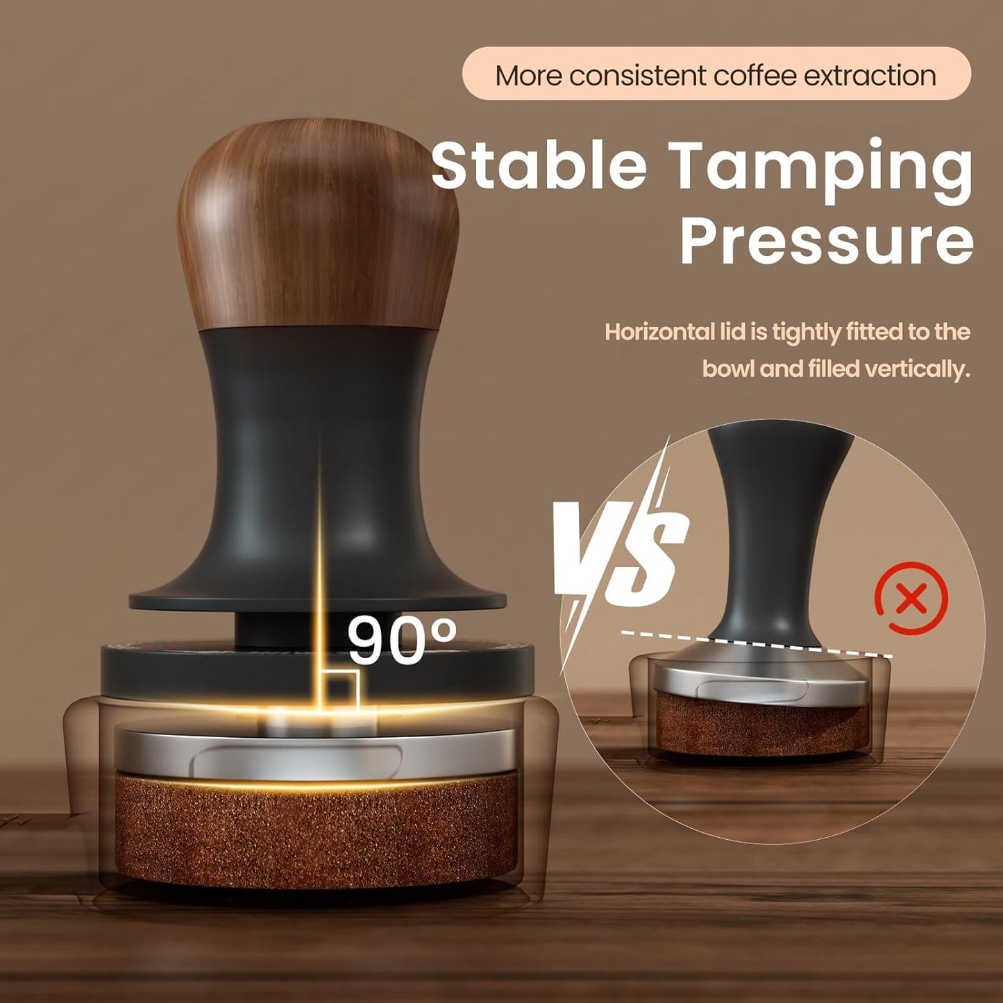 MHW-3BOMBER 58.5mm Espresso Tamper - 3 Spring Loaded Coffee Tamper with Sound Feedback - Barista Tamper Tool Espresso with 15lb / 30lbs Replacement Springs - Walnut Handle SUS304 Ripple Base T7071T-OS