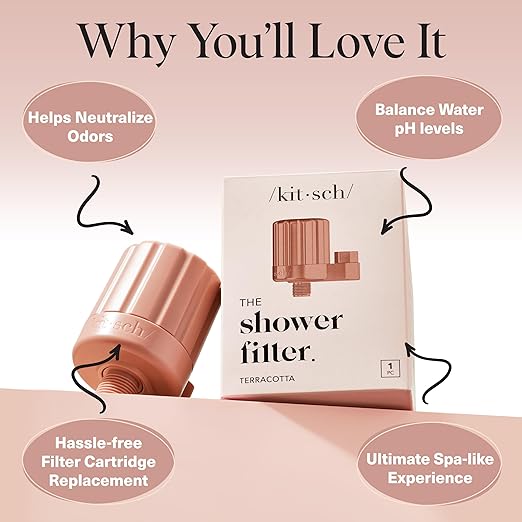 Kitsch Shower Head Filter for Hard Water – Shower Filter with KDF-55 & Calcium Sulfite, Helps Reduce Chlorine & Impurities, Water Softener - Bathroom Accessories for Healthier Hair & Skin - Terracotta