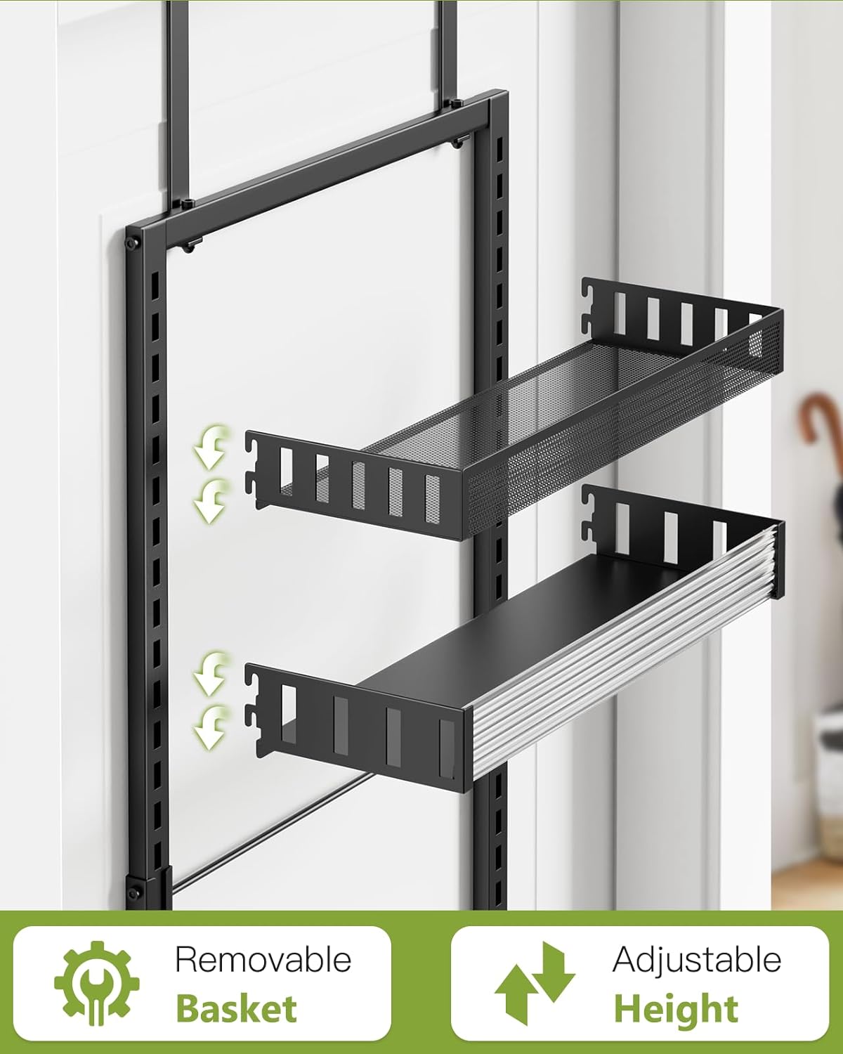 6-Tier Over the Door Pantry Organizer, 2 in 1 Large Door Spice Rack with Adjustable Metal Baskets, Heavy Duty Hanging or Wall Mounted Storage Organizer for Kitchen Pantry and Room Wall