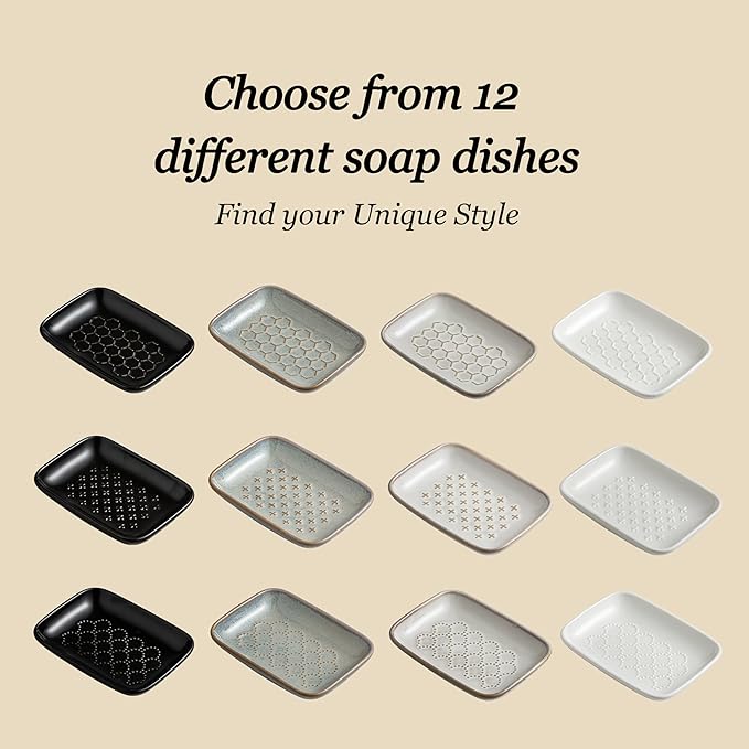 Gomakren Soap Dish for Shower, Ceramic Soap Dishes for Bar Soap Sponge, Shower Soap Holder Saver Tray for Bathroom Kitchen Sink, Easy to Clean, Beige