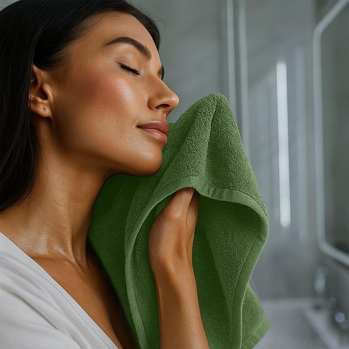 RIVERSIDE 24 Pack Washcloths Set - 100% Cotton [12x12 Inches] - Soft, Quick-Dry & Highly Absorbent Face Towels - Perfect for Bathroom, Gym, Hotel, Spa & Travel - Sage Green