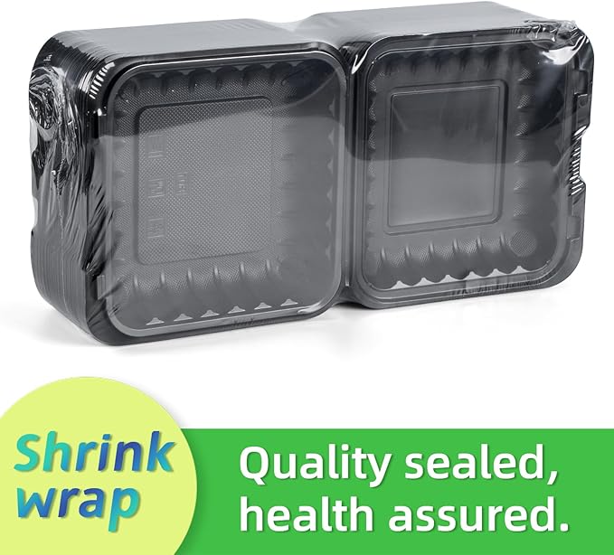 To Go Containers Mineral Filled PP Plastic - 8 Inch 34oz 55 Pack | Shrink Wrap BPA Free Takeout Boxes | Freezer & Microwave Safe for Food Delivery | Salad Breakfast Black Disposable Container