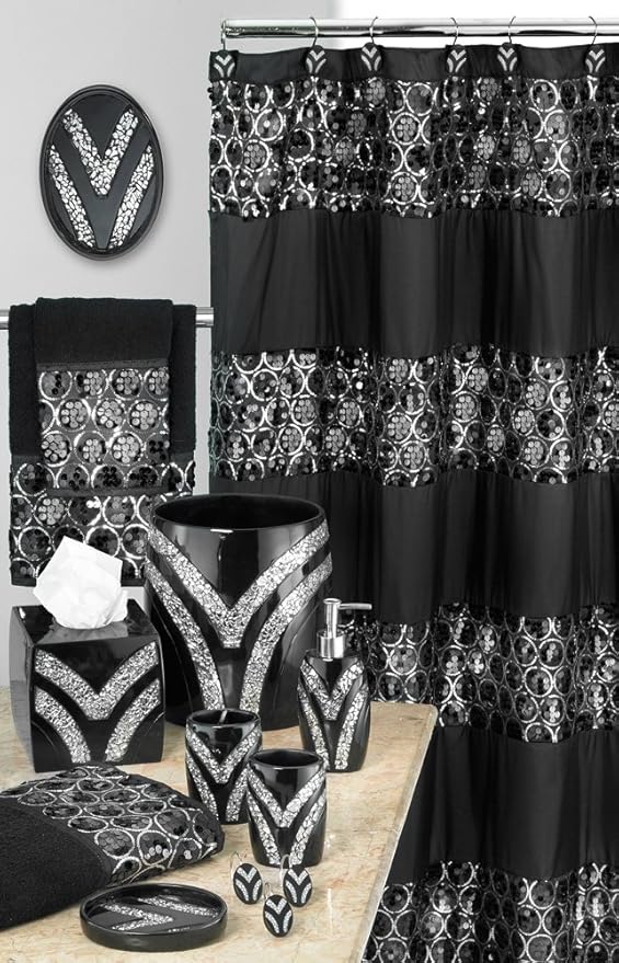 Zahari Home Sinatra Modern Bathroom Towel Set - 3 Piece Luxury Contemporary Decor Bling Black Bath Towel Sets Soft, Plush and Highly Absorbent