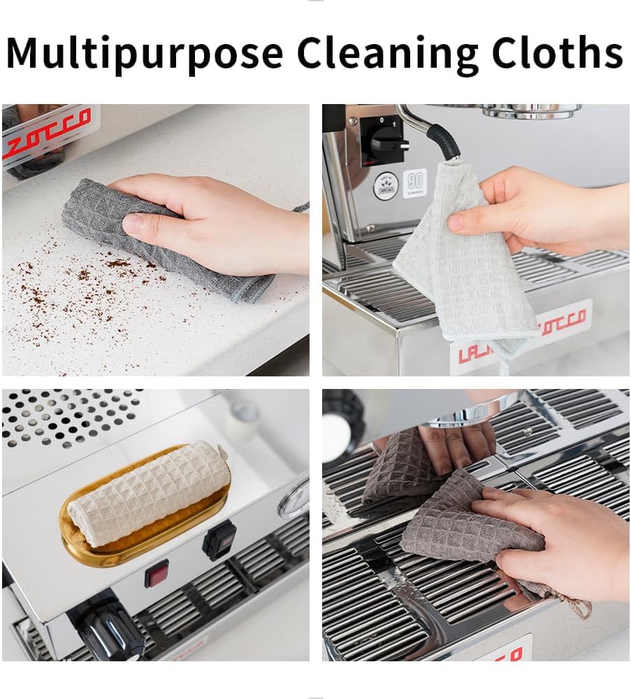 watchget Barista Micro Cloth 6 Pack, Microfiber Barista Cleaning Towels Microfiber Waffle Weave Kitchen Dish Cloth Coffee Bar Towel Coffee Machine Cleaning Cloth, Brown(12"x12")