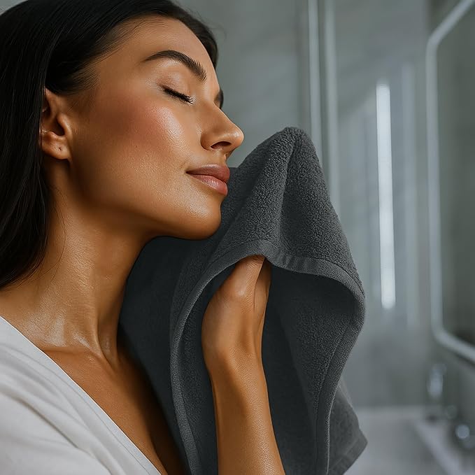 RIVERSIDE 24 Pack Washcloths Set - 100% Cotton [12x12 Inches] - Soft, Quick-Dry & Highly Absorbent Face Towels - Perfect for Bathroom, Gym, Hotel, Spa & Travel - Grey