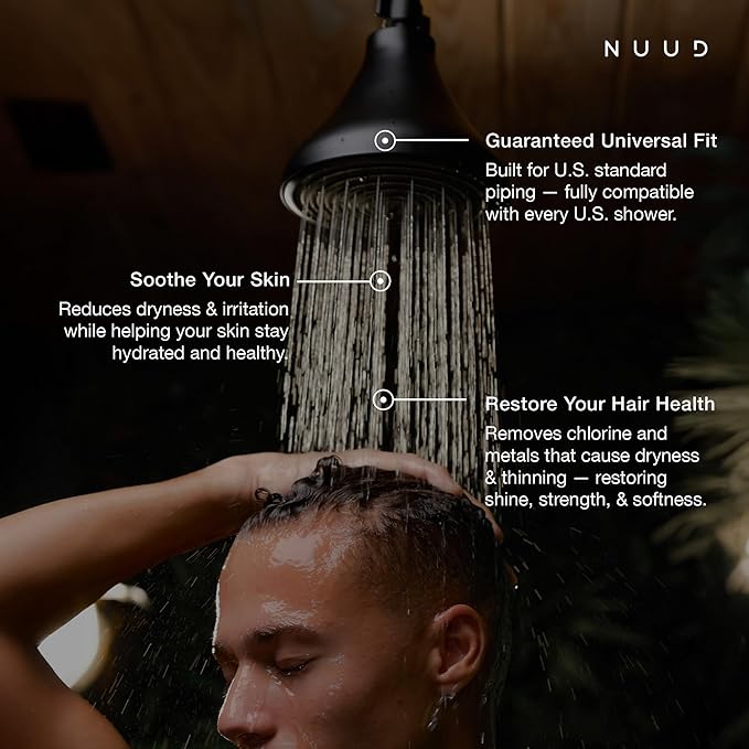 NUUD Filtered Shower Head - Removes Chlorine, Heavy Metals & Contaminants for Healthier Scalp Skin & Hair | Protects Colored Hair & Soothes Dry Skin - High Pressure Shower Head Filter - Chrome