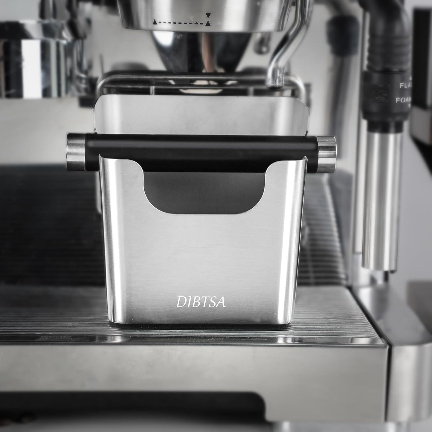 DIBTSA Knock Box Espresso, Stainless Steel Knock Box for Coffee Grounds, with Removable Rubber Bar and Anti-slip Pad, Large, Silver