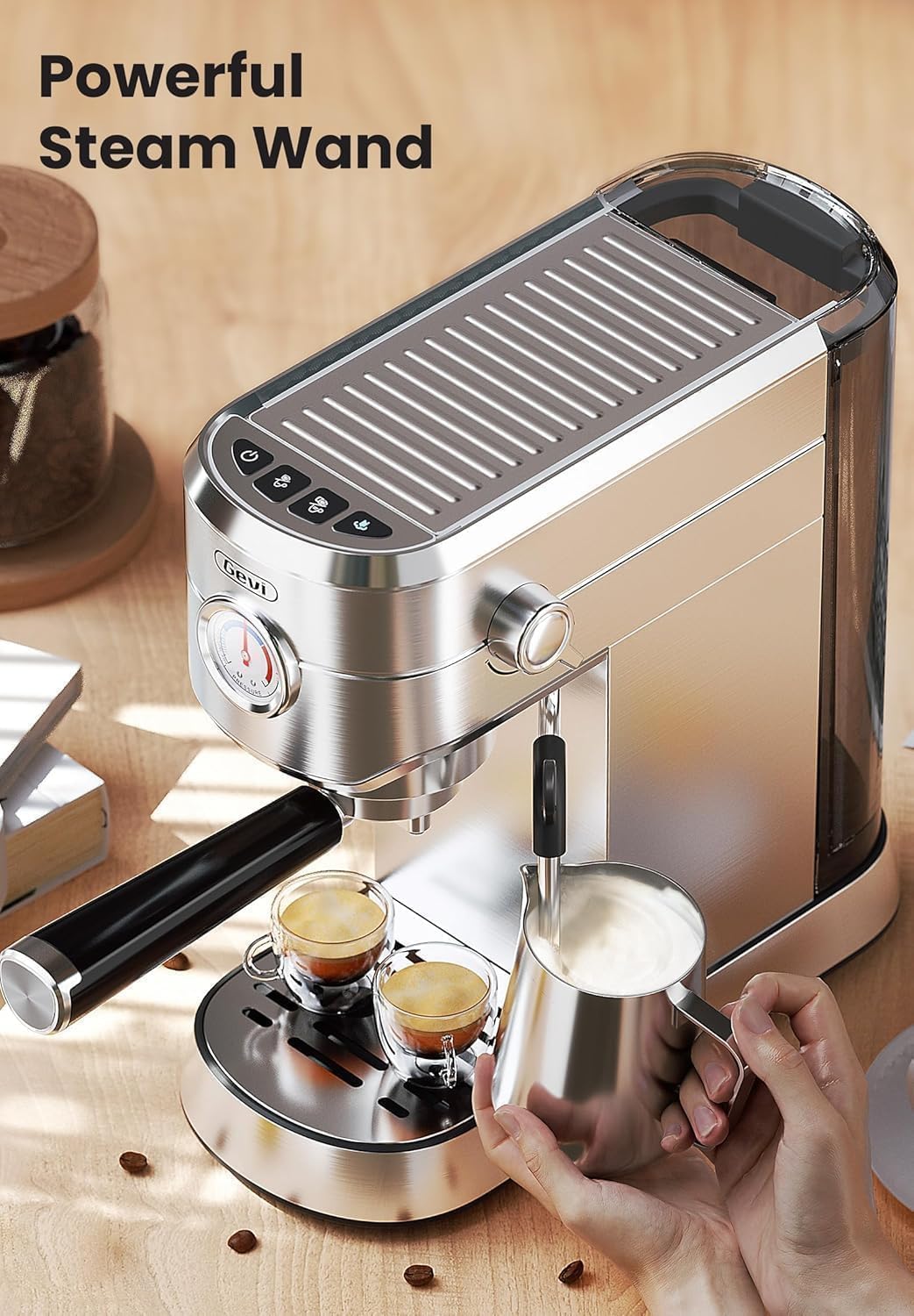 Gevi Commercial Espresso and Coffee Makers, Professional 20 Bar Espresso Maker with Milk Frother, Stainless Steel Expresso Coffee Machines for Home, Compact Cappuccino Machine, Great Gift