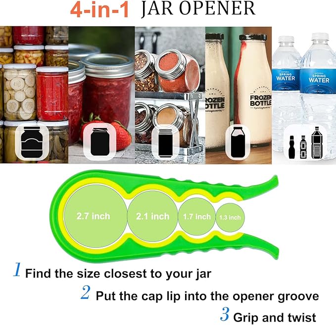 Jar Opener, Bloss Non Slip Jar Bottle Opener Jar Gripper for Weak Hands, Seniors With Arthritis and Children, 4 in 1 Multi-Function Colorful Can Opener Easy to Use for Low Strength, Green Yellow