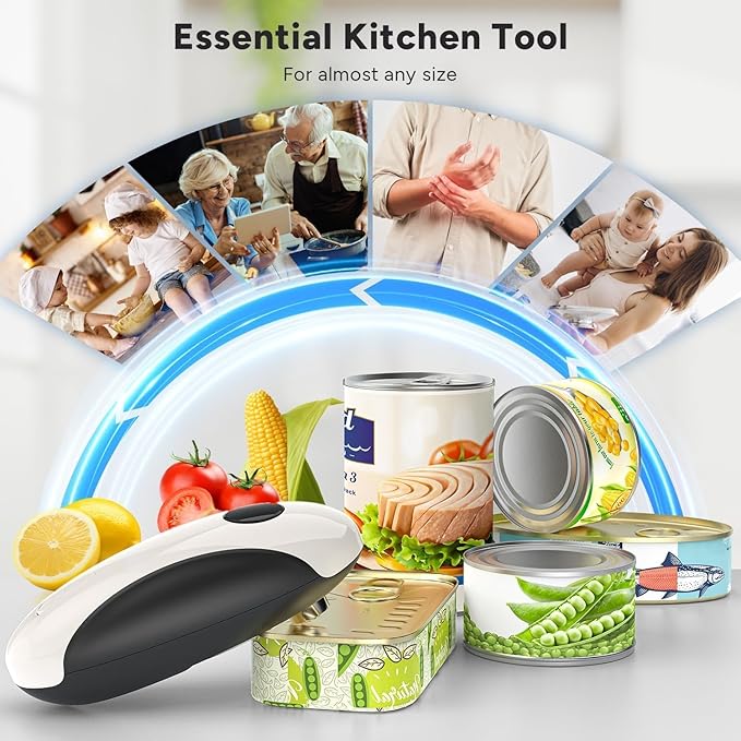 Electric Can Opener, Rechargeable Electric Can Opener for Seniors with Arthritis, Smooth Edge, Food-Safe, Side Cut Opener, One Touch Automatic Can Opener