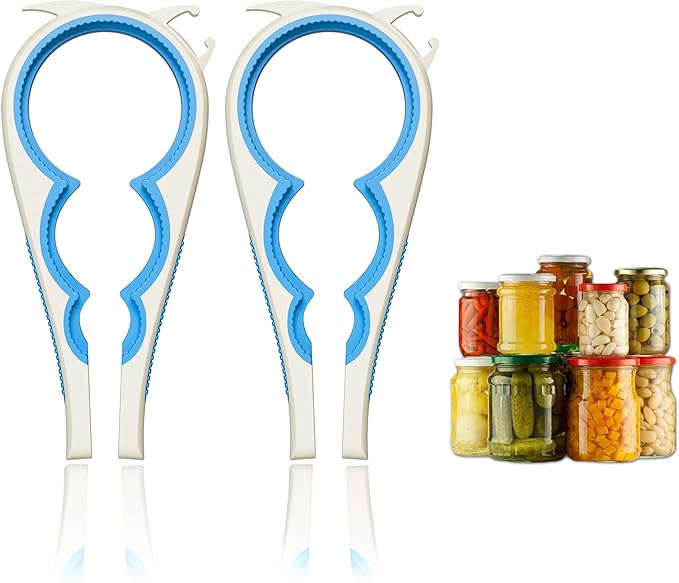 2 Pack, 5-in-1 Jar Openers for Weak Hands, Multi Function Jar Openers For Arthritis Seniors, with Durable Non Slip Rubber and Jar Opener Gripper Easy to Use (Blue+White)