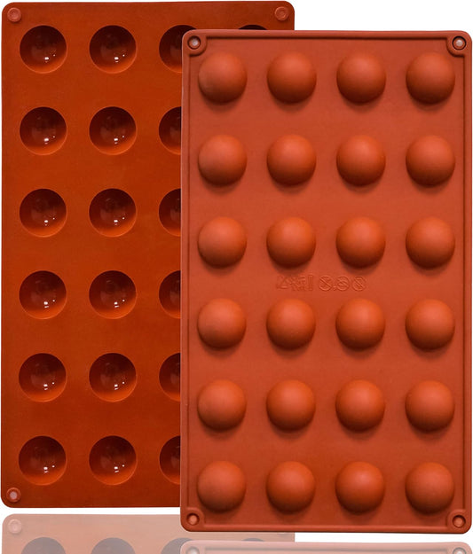Mini 24-Cavity Semi Sphere Silicone Molds Non-Stick, 2 Packs Half Sphere Silicone Baking Molds for Making Jelly, Chocolates and Cake