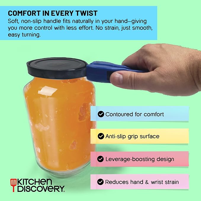 Cap Strap Jar Opener – Kitchen Discovery – Adjustable Bottle and Jar Opener for Seniors and Those with Weak Hands – Gripper Strap Loosens Lids without Straining Hands