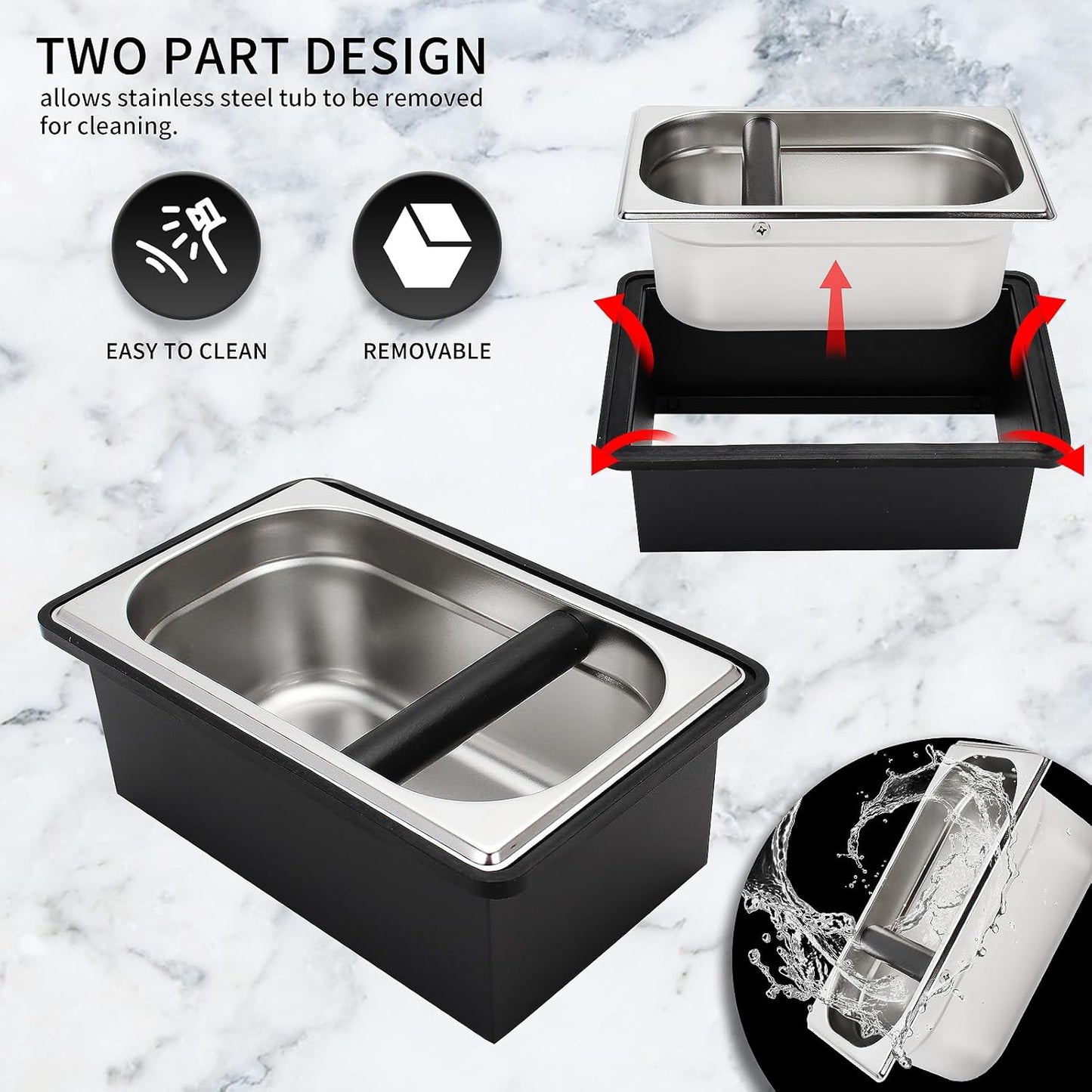 DIBTSA Espresso Knock Box,Stainless Steel Coffee Pucks Container, with Steel Holder and Noise Reduction Rubber Ring (10.94 x 6.88 x 4.25 inch)